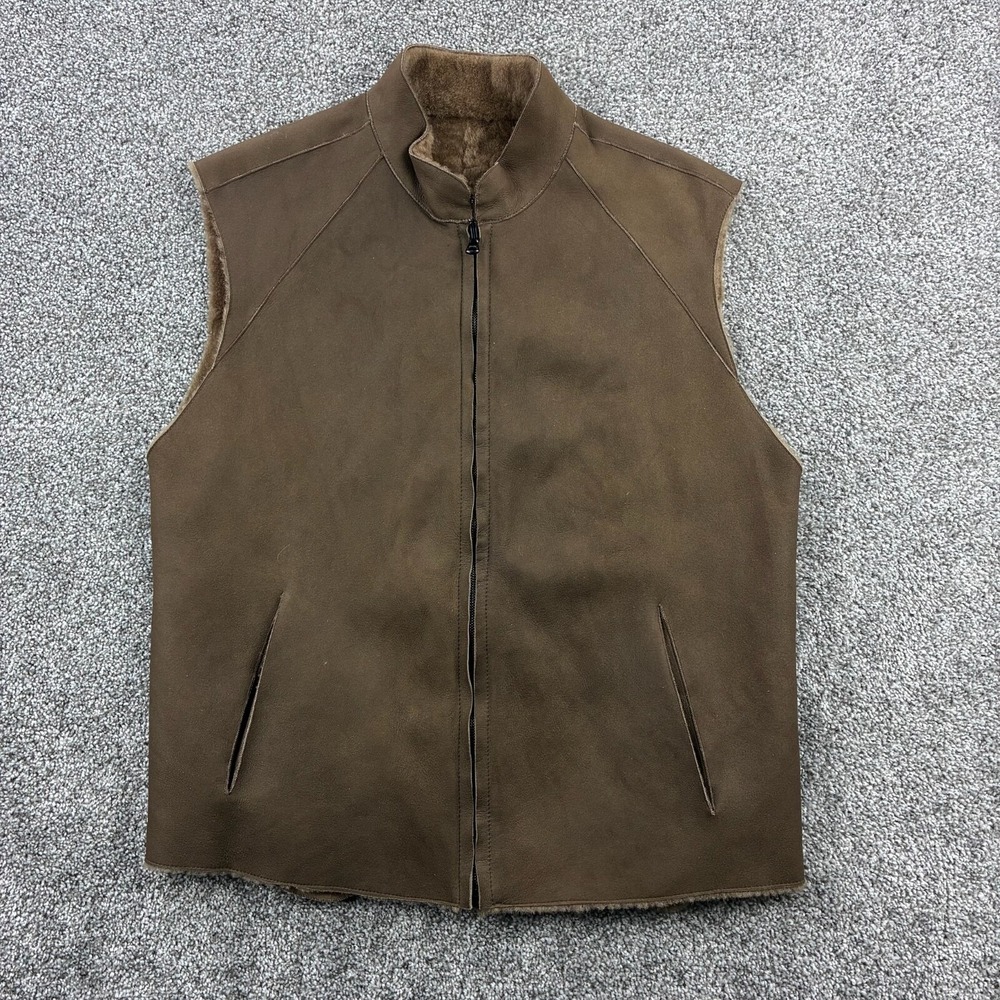 Burberry London Leather Vest Women's 46 Brown Leather Suede Shearling Faux Fur